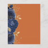 Budget Navy Gold Floral Burnt Orange Wedding Menü (Rückseite)