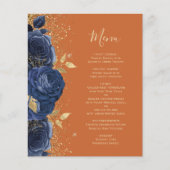 Budget Navy Gold Floral Burnt Orange Wedding Menü (Vorderseite)