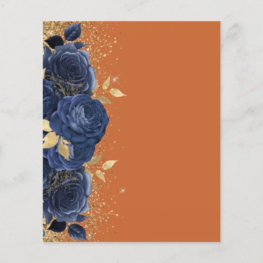 Budget Navy Gold Floral Burnt Orange Wedding Menü (Rückseite)