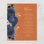 Budget Navy Gold Floral Burnt Orange Wedding Menü (Vorderseite)