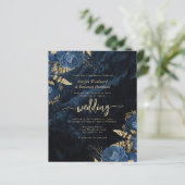 Budget Navy Gold Floral QR Code Hochzeit einladen (Stehend Vorderseite)