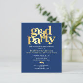 Budget Navy Gold Foto Grad Party Minimal Einladung (Stehend Vorderseite)