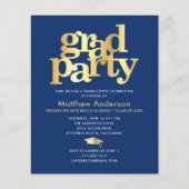 Budget Navy Gold Foto Grad Party Minimal Einladung (Vorderseite)