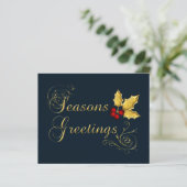 Budget Navy Gold Frohe Festtage Holiday Card (Stehend Vorderseite)