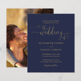Budget Navy Gold Heart Script Foto Einladung
