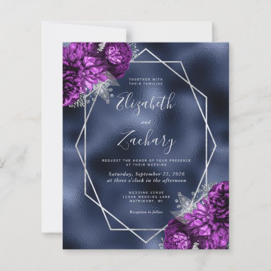 Budget Navy Lila Silver Floral Wedding (Vorderseite)