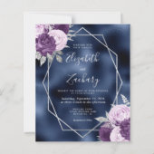 Budget Navy Lilac Silver Floral QR Code Hochzeit (Vorderseite)