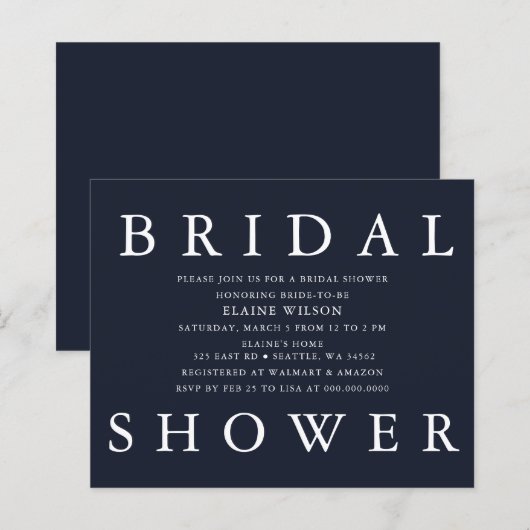 Budget Navy Moderne Brautdusche Einladung (Vorne/Hinten)
