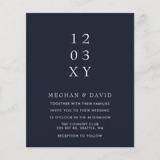 Budget Navy Moderne Hochzeitseinladung