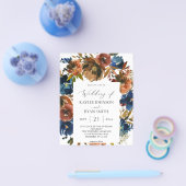 Budget Navy, Orange & Brown Floral 2 Hochzeit Flyer (Einzeln)