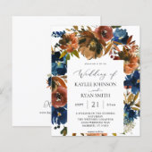 Budget Navy, Orange & Brown Floral 2 Hochzeitspapi (Vorne/Hinten)
