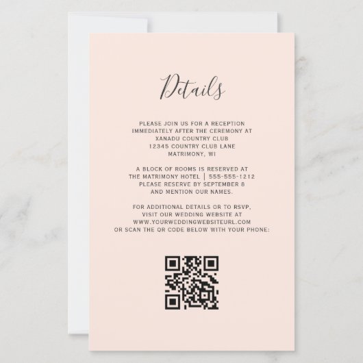 Budget Navy Rose Gold Agate Blush QR Code Hochzeit (Rückseite)