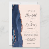 Budget Navy Rose Gold Agate Blush QR Code Hochzeit (Vorderseite)