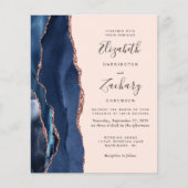 Budget Navy Rose Gold Agate Blush QR Code Hochzeit (Vorderseite)