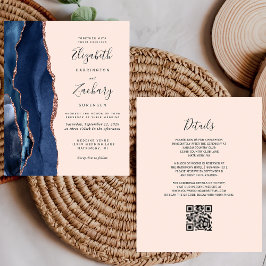 Budget Navy Rose Gold Agate Blush QR Code Hochzeit