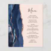 Budget Navy Rose Gold Agate Blush Wedding Menü (Vorderseite)