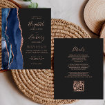 Budget Navy Rose Gold Agate Dark QR Code Hochzeit<br><div class="desc">Die links Seite dieses eleganten, modernen Hochzeitseinladens besticht durch eine marineblau-blaue Aquarellgrenze, die mit Imitaten Rose Gold Glitzer bestickt ist. Der individuell anpassbare Text kombiniert Handschrift, Copperplate und kursiv auf dunkelkohlegrauem Hintergrund. Fügen Sie zusätzliche Details auf der Rückseite, zusammen mit einem QR-Code, um Ihren Gästen zu helfen, besuchen Sie Ihre...</div>
