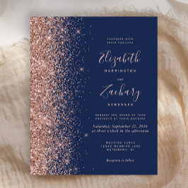 Budget Navy Rose Gold Glitzer Hochzeit Einladung