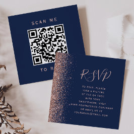 Budget Navy Rose Gold Glitzer Hochzeit QR Code UAW Begleitkarte