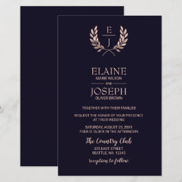 Budget Navy Rose Gold Monogram Wedding Einladungen