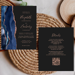 Budget Navy Roségold Achat Dunkel QR Code Hochzeit