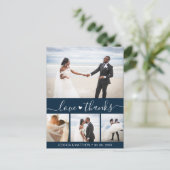 Budget Navy Script Pic Hochzeit Danke Postkarte (Stehend Vorderseite)