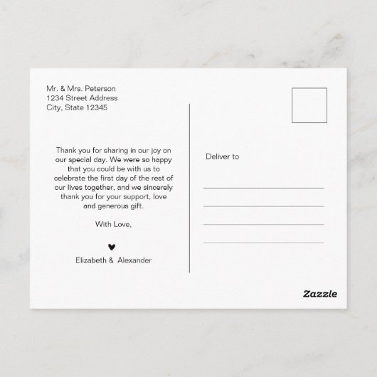 Budget Navy Script Pic Wedding Thank You Postcard Postkarte (Rückseite)