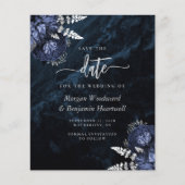 Budget Navy Silber Blumen Hochzeit Save the Date (Vorderseite)