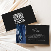 Budget Navy Silver Agate Dark Wedding QR Code Begleitkarte