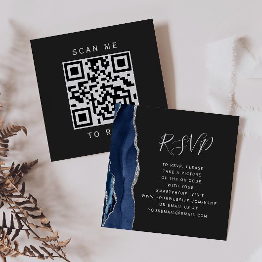 Budget Navy Silver Agate Dark Wedding QR Code UAWG Begleitkarte