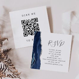 Budget Navy Silver Agate Wedding QR Code UAWG Begleitkarte