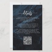 Budget Navy Silver Floral QR Code Wedding Invite (Rückseite)
