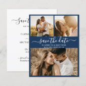 Budget Navy und White Script Foto Save the Date (Vorne/Hinten)