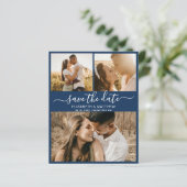 Budget Navy und White Script Foto Save the Date (Stehend Vorderseite)