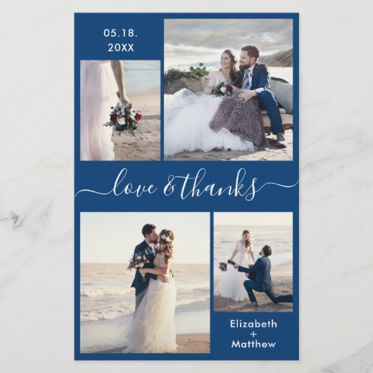 Budget Navy White Collage Hochzeit Danke Flyer (Vorne)