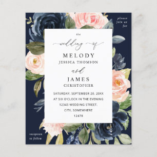 Budget Navyblaue und rosafarbene Blumenhochzeit im Flyer
