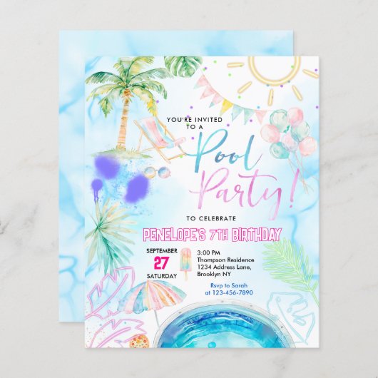 BUDGET Nebel Glow Wasserfarbe Pool Party Geburtsta (Vorne/Hinten)