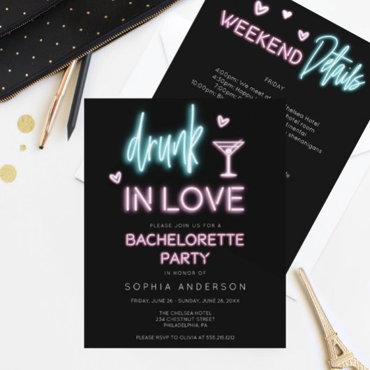 Budget Neon Bachelorette Wochenende Einladung