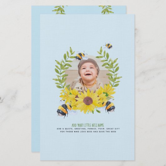 BUDGET New Baby FOTO gibt Sonnenblumen Bienen Briefpapier (Vorne/Hinten)
