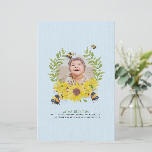 BUDGET New Baby FOTO gibt Sonnenblumen Bienen Briefpapier (Stehend Vorderseite)