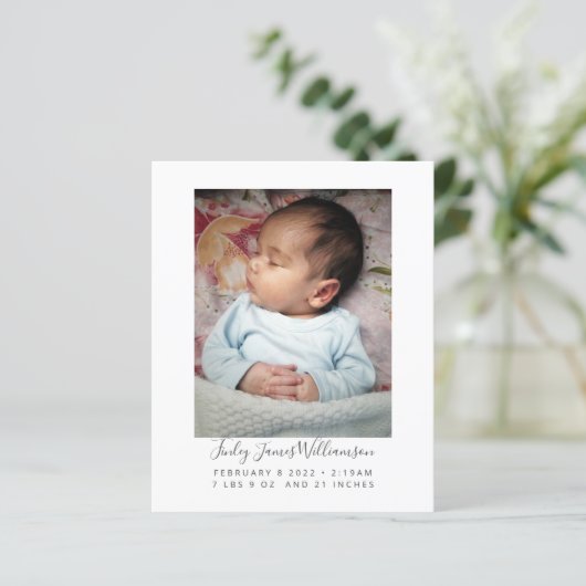Budget Newborn Baby Foto Stats Birth Ankündigung (Stehend Vorderseite)
