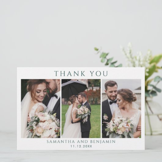 Budget Newlyweds 3 Foto Hochzeit Vielen Dank Briefpapier (Stehend Vorderseite)