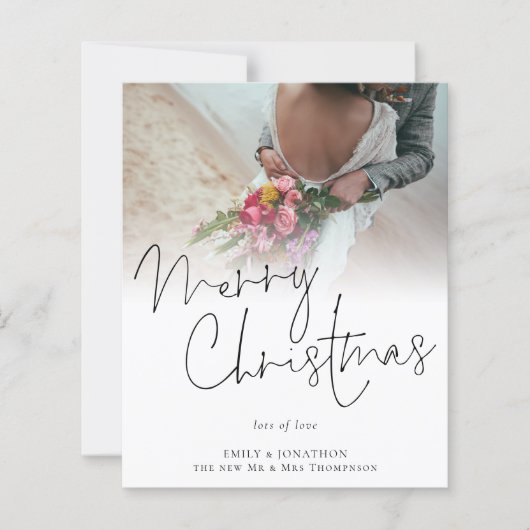 Budget Newlyweds Foto Frohe Weihnachtskarte (Vorderseite)