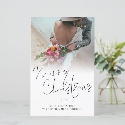 Budget Newlyweds Frohe Weihnachts-Fotokarte (Stehend Vorderseite)