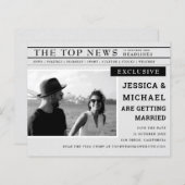 Budget Newspaper Schwarz-weißes Foto Save the Date (Vorne/Hinten)