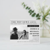 Budget Newspaper Schwarz-weißes Foto Save the Date (Stehend Vorderseite)