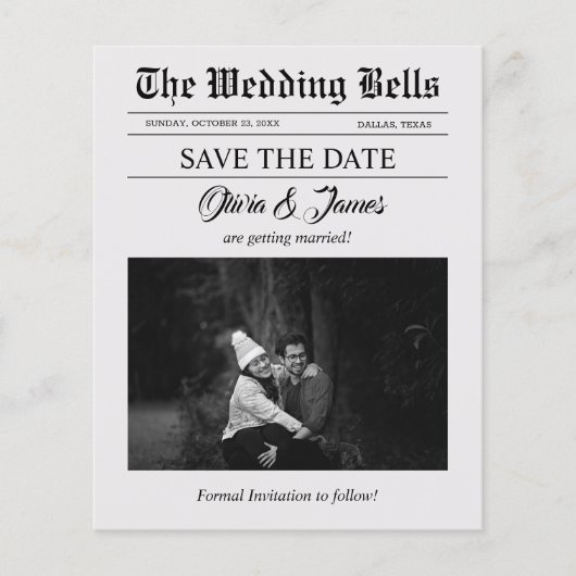 Budget Newspaper Wedding Foto Save the Date (Vorderseite)