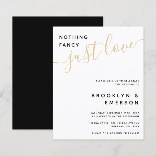 Budget Nichts Extravagant nur Liebe Hochzeit Einla (Vorne/Hinten)