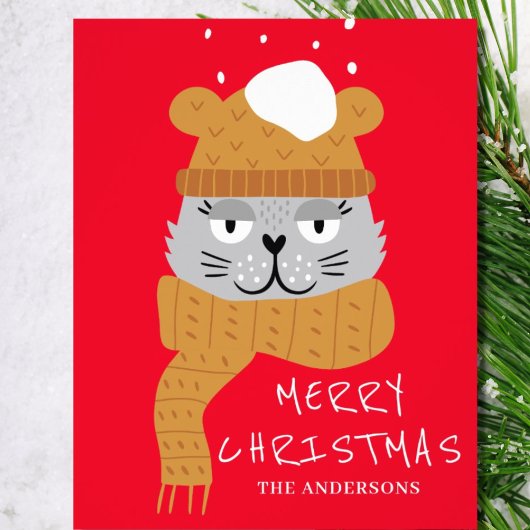 Budget Niedlich Cat Red Christmas Card Flyer