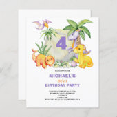 Budget Niedlich Dinosaurier 4. Geburtstag Einladun (Vorne/Hinten)